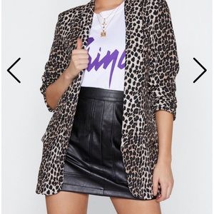 Nasty Gal Leopard faux silk blazer NWT